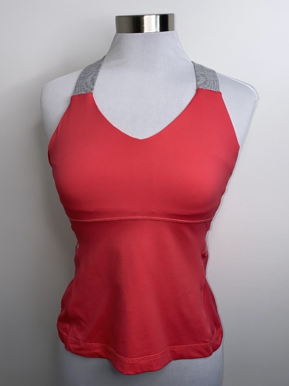 Lululemon Push Your Limits Tank Coral Salmon Gray Crossed Strap Sz 10 Tennis